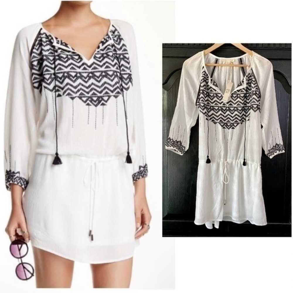 NWT Love Stitch Boho Mini Dress Small Black & White